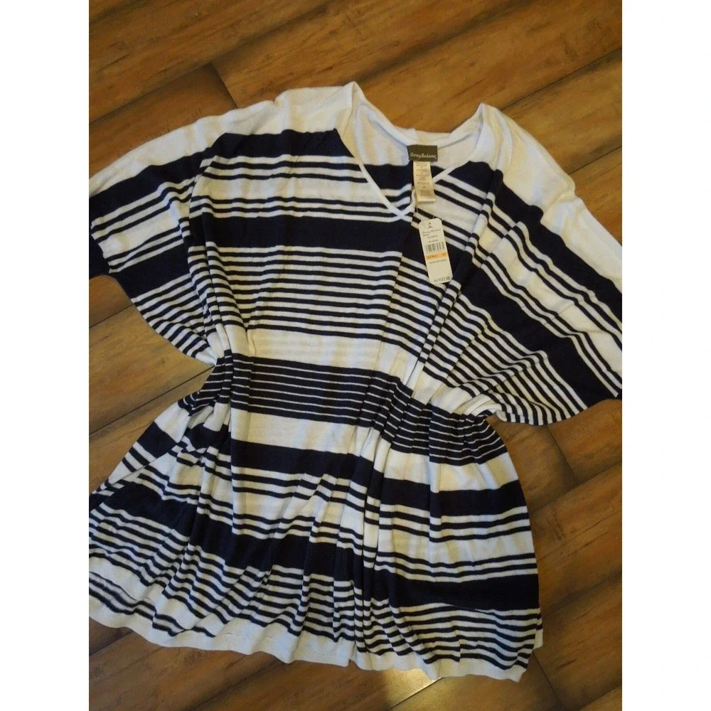 TOMMY‎ BAHAMA Stripe Oversized Beach Sweater Navy White Swim cover size Small S